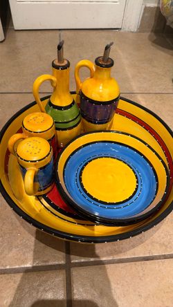 Tabletops Gallery Set Bohemian Stripe Hand Painted China Set