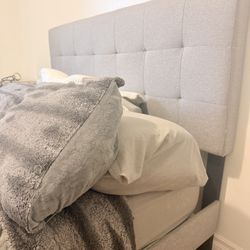 Full Bed Frame (Gray Upholstered) & Casper Full Mattress