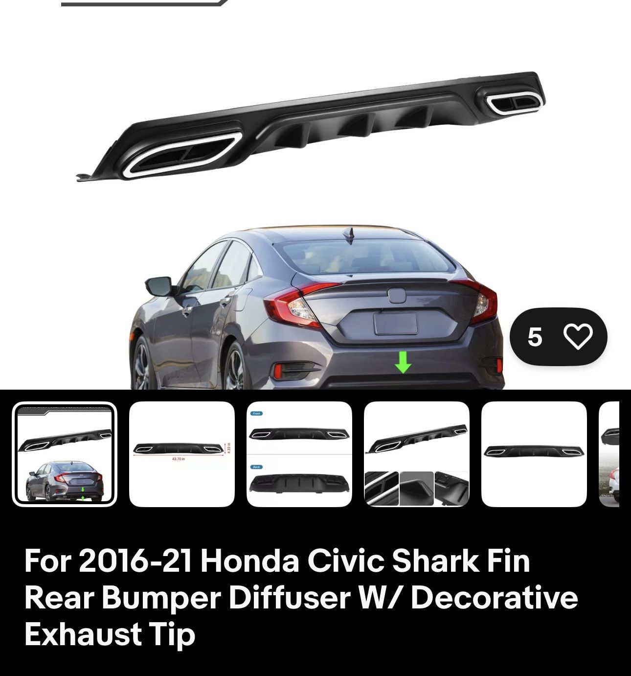 2016-2021 Honda civic rear bumper and fin