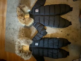 Kids Black Puffer Snowsuit with Fur Hood