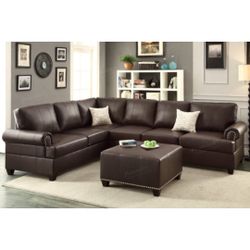 Brown Faux Leather Sectional Sofa - Ottoman Sold Separately 