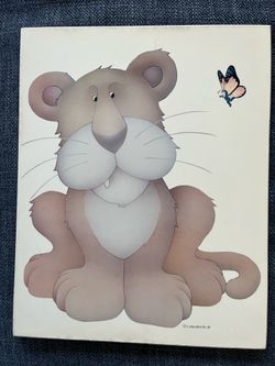 Vintage 1978 Stewart Moskowitz Lion Cub & Butterfly Print