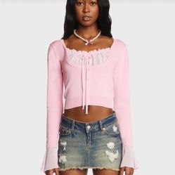 Sugar Thrillz/ Dolls Kill Baby Pink Long Sleeve Crop Top