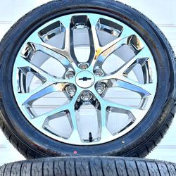 New 22 Inch Chrome Snowflake Wheels Rims And Tires 285/45/22 Hablo Español Fit Most GM Trucks And SUV Silverado 1500 Tahoe Suburban Avalanche