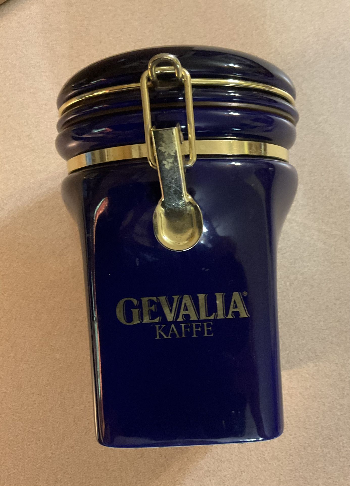 Rare Vintage cobalt Blue Gevalia Kaffe Coffee Canister Like New
