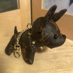 Louis Vuitton Upcycled Hand Made Classic LV Monogram x French Bulldog Keychain Bag Charm