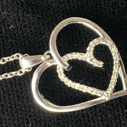 Sterling  Jane Seymour Double Heart  With Diamond Chip Pendant