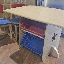 Kids wooden activity table with chairs and storage