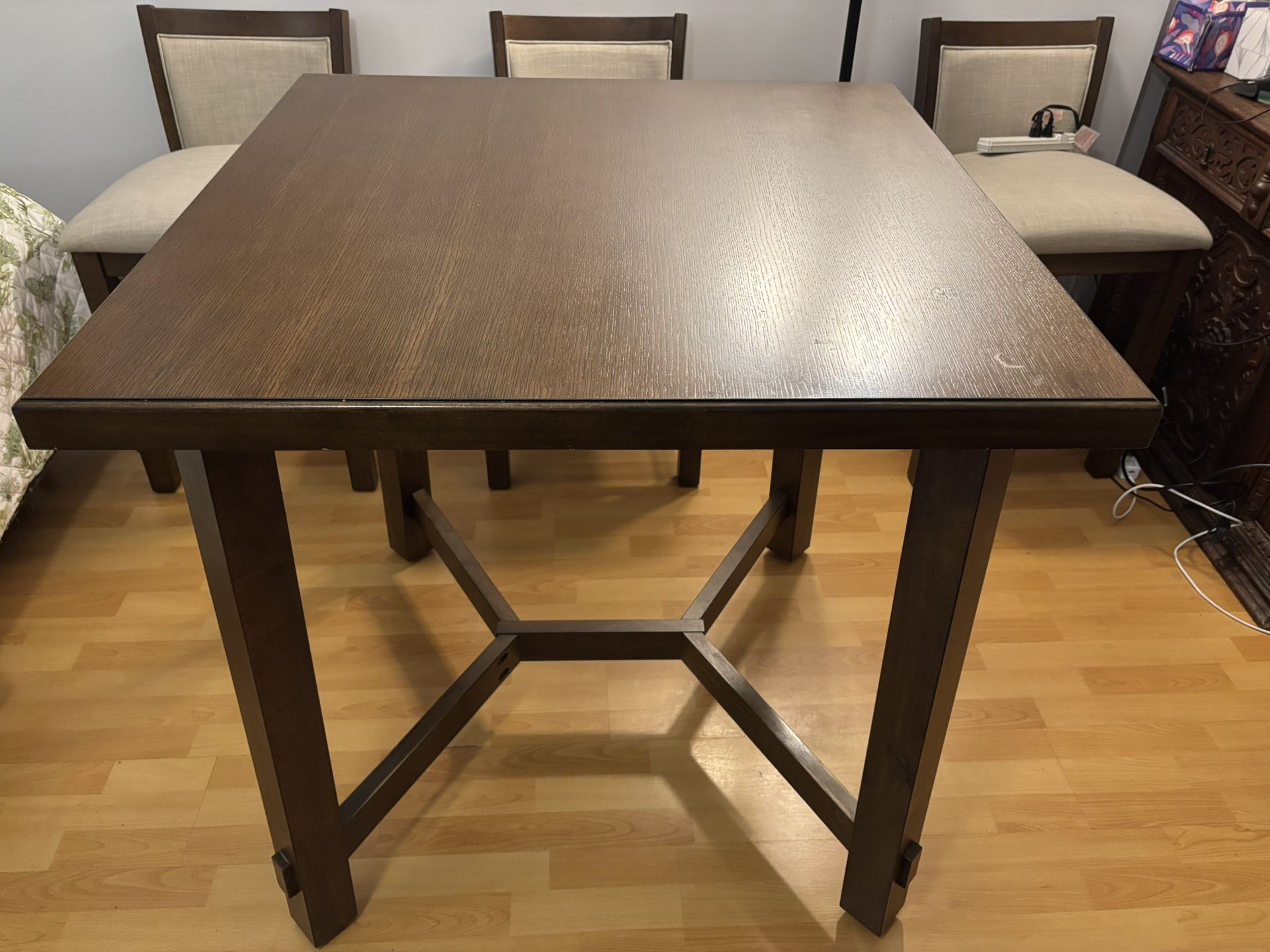 Wooden High Table And 4 Chairs