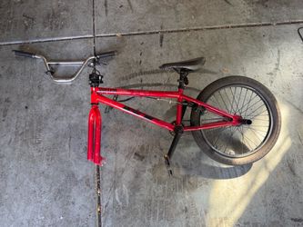 Red BMX Bike GT vertigo frame with handle bars complete brake system & rear wheel and tire