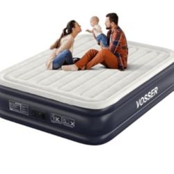 Air Mattress Queen with Built in Pump，18'' Inflatable Mattress of Vertical Beams，Self Inflatable/Deflation Blow Up Mattress in 3 Mins,Flocked Top Airb