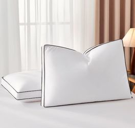Goose Feather Down Queen Bed Pillows 2 Pack, Luxury Hotel Collection Pillows Set of 2 with Gusset, Down Surrounded Pillow for Side and Back Sleepers, 