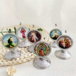 Bulk 12PCx Rotatable Crystal Figurines Holy Family St.Christoper/Virgin Mary/Saint Jude Statue Religious Home Car Desktop Decoration Gift S