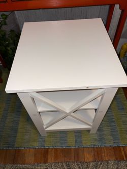 White Wood End Table with Bottom Shelf