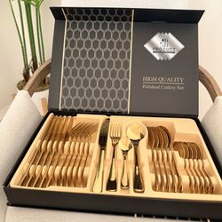Stainless Steel Cutlery Set Kitchen Dining Gift Set Including Knife Fork Spoon For Home Gold