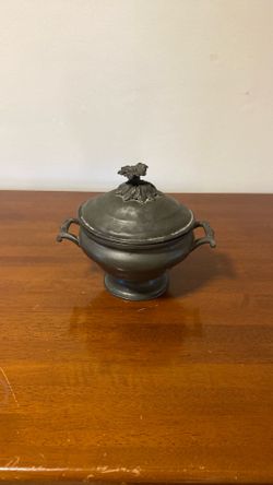 This is a vintage French pewter soup tureen