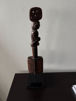 Vintage Hand-Carved Brown Wooden Tribal Figurine Art - $95