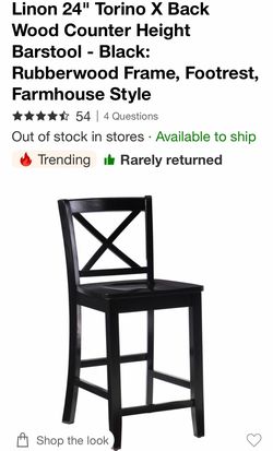 Linon 24” Torino X Back Counter Height Bar Stool Black Wood Chair