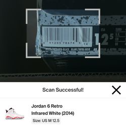 Jordan 6 White Infrared 12.5 Men. Like New