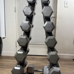 Set Of Cast Iron Hex Dumbbells From 15s to 50s Pounders ( Total: 520 lbs. ) [  NO RACK INCLUDED - yes you can Buy It $]  