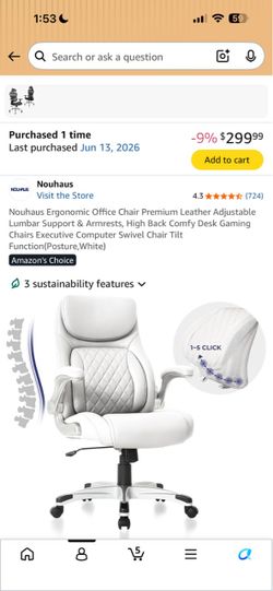 Nouhaus Ergonomic Office Chair – White – Adjustable Lumbar / High Back
