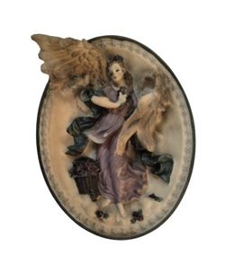 Vintage Bas Relief Angel Resin Wall Plaque 