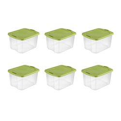 Sterilite 70 Qt. EZ Carry Container, Clear/ Spicy Lime, Set of 6