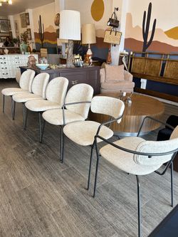 Set of 6 Dining Chairs / NEW / Boucle Fabric / 2 Captains