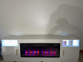 White TV Stand with Electric Fireplace Insert