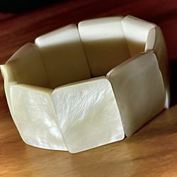 Vintage Mother of Pearl  Squares Bangle Stretch Bracelet 