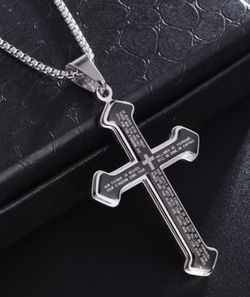 Stainless Steel Lord's Prayer Cross Necklace