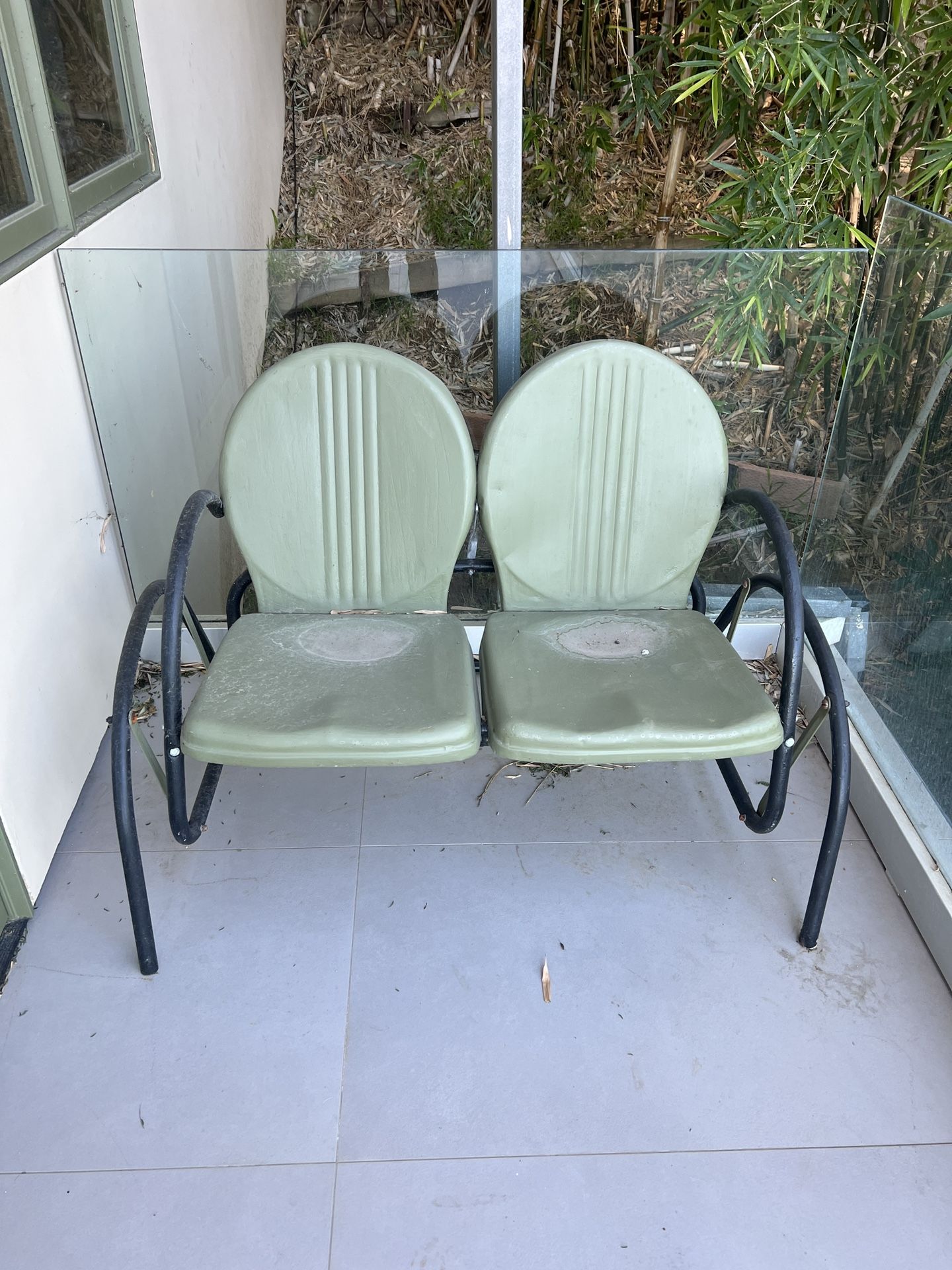 Antique Metal Glider Loveseat