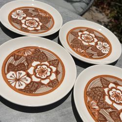 Retro (60s-70s) Royal China Cavalier Ironstone Chop Plate w Orange and Brown Flowers