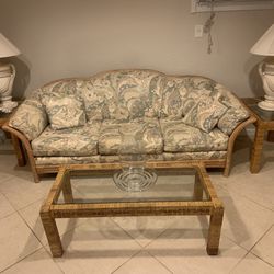 Wicker Sofa And Coffee & End Tables