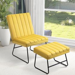 Lazy Foldable Lounge Chair with Ottoman,Modern Comfy Folding Chair and Footrest Stool Set,180° Adjustable Backrest,Single (AP20)