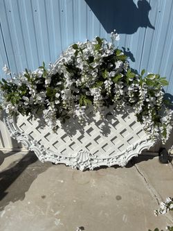 White Ornate Lattice Wall Panel with Faux Flowers