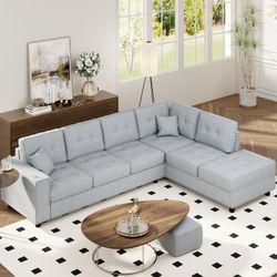 U_Style 109.2''L-shaped Modular Sectional Sofa with Removable Back Cushions and 2 Pillows, Suitable for Living rooms, Offices, and Apartments