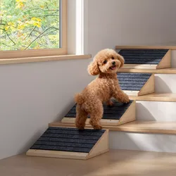 Dog Ramp for Stairs, 6pcs, Non-Slip | Sturdy | Wooden Dog Stairs Pet Ramp for Small Medium Dogs Cat, Pet Steps Stair Wedges Assist for Injured & Older