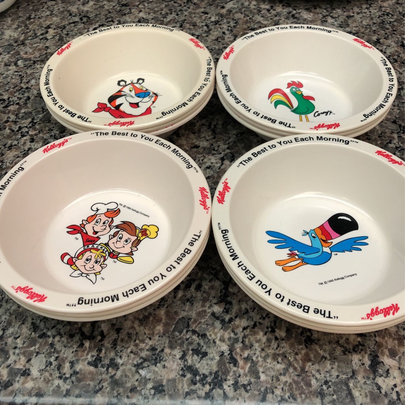 Set Of 8 Kellogg's Character Cereal Bowls Toucan Sam Tony The Tiger Snap Pop 95