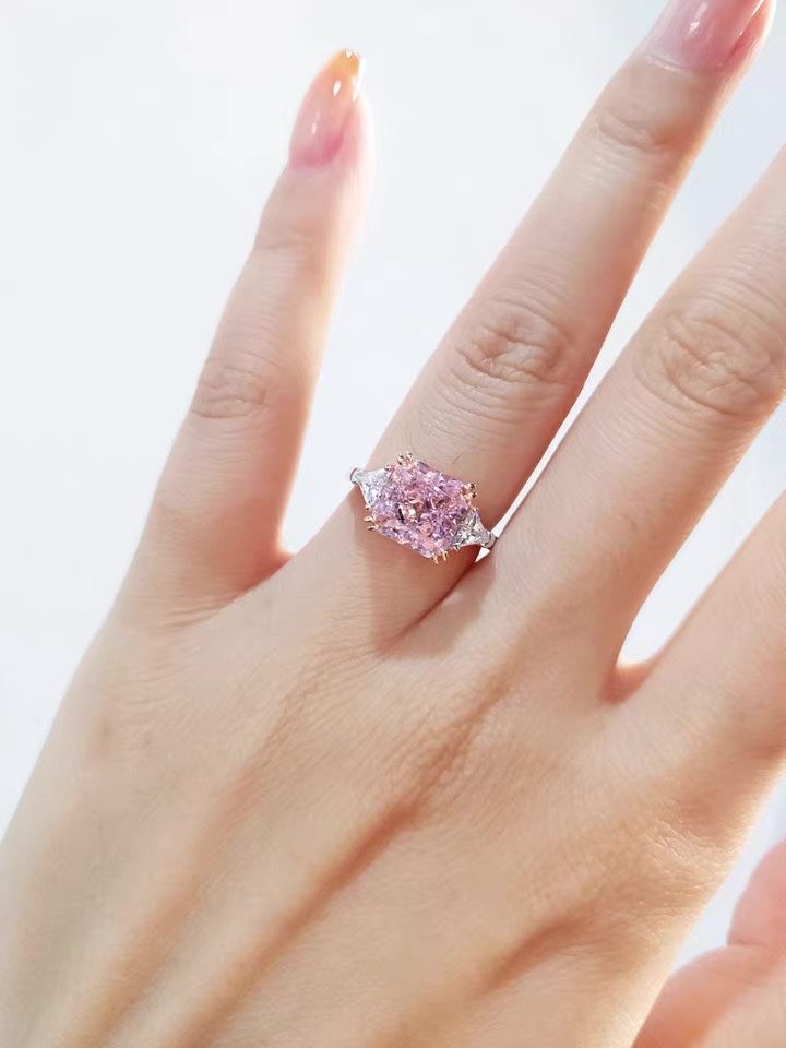 3 Ct Created Square Pink Diamond Engagement Ring White Gold Finish Size 5