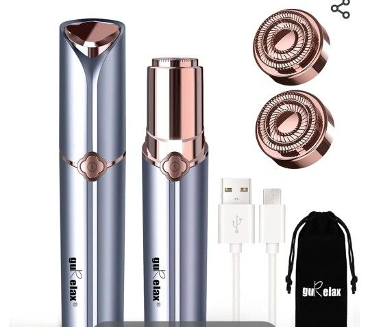 Facial Hair Remover for Women's Face Chin Lip Mustache Neck Armpit Peach Fuzz, Gurelax Electric Painless Hair Removal Device with 2 pc Extra Replacem