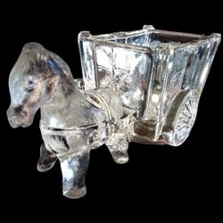 1950s Clear Glass Horse/Donkey & Cart Multi-use Figurine By Jeanette Company