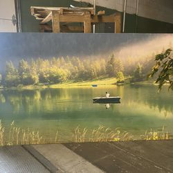 Oversized Canvas Wall Art – Peaceful Lake with Rowboat – 114” x 62” – $750 (Wauconda, IL)