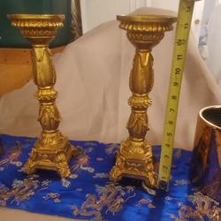 ⚜️DRAMATIC GOLD  CANDLE HOLDERS & CERAMIC GOLD PLANTER POTS (pick Up In LA) READ DESCRIPTION 