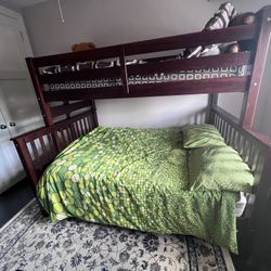 Twin over Full Solid Wood Bunk Bed with Trundle, Dark Cherry