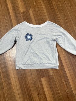 Gray Crewneck Sweatshirt with Flower Patch