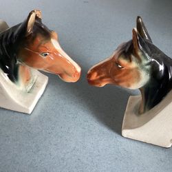 Vtg. Pre-WWII Ceramic Horse Head Bookends Japan 