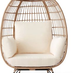 B-53 Best Choice Products Wicker Egg Chair, Oversized Indoor Outdoor Lounger for Patio