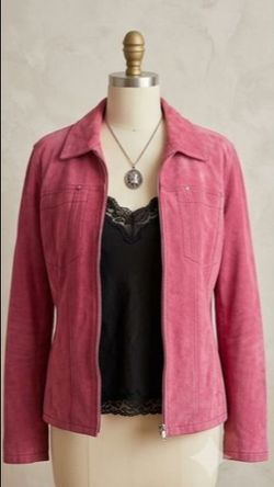 VINTAGE LIVE A LITTLE PINK SUEDE LEATHER JACKET COAT BLAZER WOMEN'S XL WESTERN Y2K OUTERWEAR