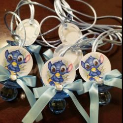 Stitch and Angel Gender Reveal Guest Pacifiers Necklaces
